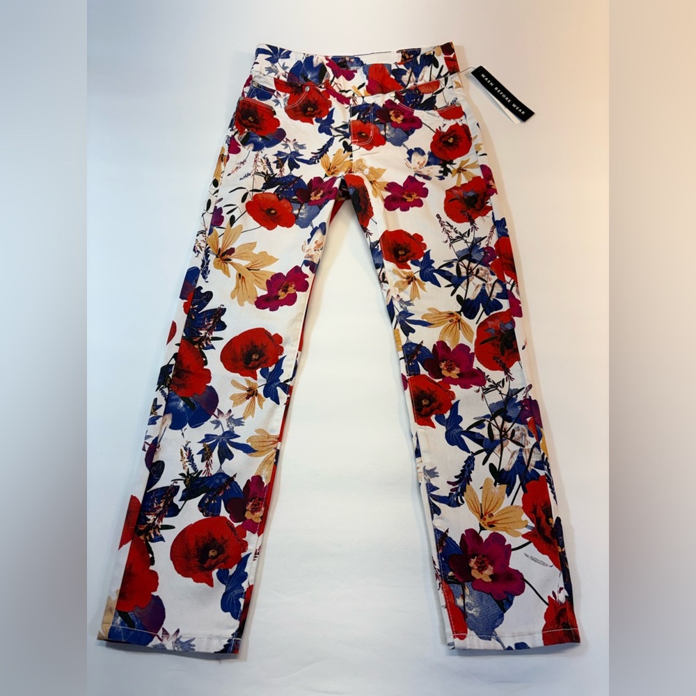 Tribal Women’s Floral Pull On Ankle Jeggings Vibrant Poppy Stretch Denim Size 6